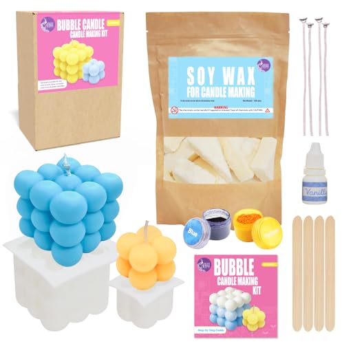Asian Hobby Crafts DIY Scented Bubble Candle Making Kit for Beginners – Art and Craft Kit for Kids and Adults with Soy Wax, Wicks, Fragrance, Pigment Colors, Tools for Home Decor and Gifting