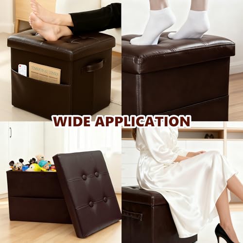 Image of ALASDO Storage Ottoman Footrest Stool Small Ottoman with Storage Foldable Ottomans Foot Rest Footstool Bench for Living Room 17x13x13inches Brown