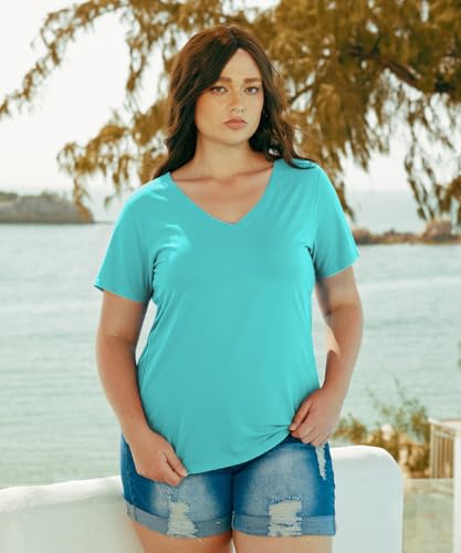 Image of RITERA Women Plus Size Tops Tie Dye V Neck Shirt Floral Camo Summer Short Sleeve Tunic Oversized Ladies Blouse XL-5XL