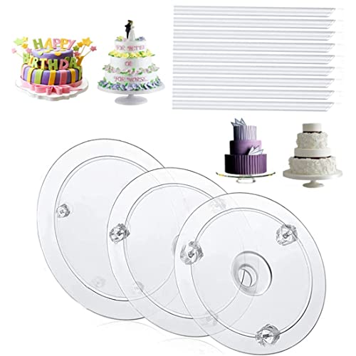 3 Tier Cake Stands 9/12/16cm Cake Dowel Rods Set Plastic Sticks Support Clear Multi-Layer Stacked Cakes Decoration for Cakes Dessert Display Plate Birthday Party Baby Shower Wedding Supplies