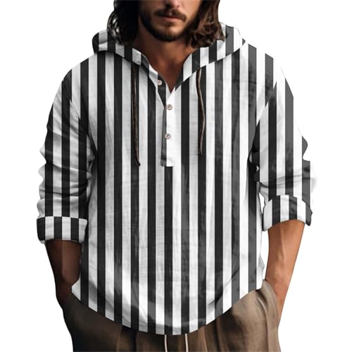 Sweat à capuche rayé pour homme noir XL avec boutons | Mode décontractée