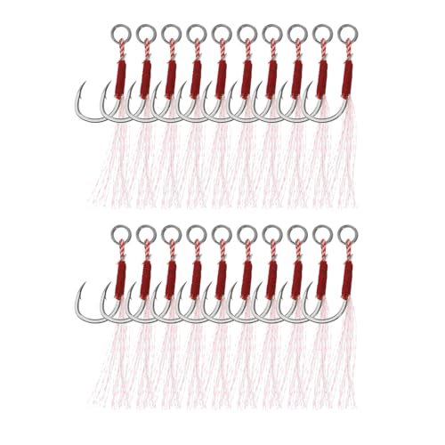 PATIKIL Fishing Assist Hooks Kit, 20 Pcs Glow Jigging Hook Slow Fast Fall Jigs Fishing Hooks for Vertical Jigging Lures, Green (55mmx15mm)