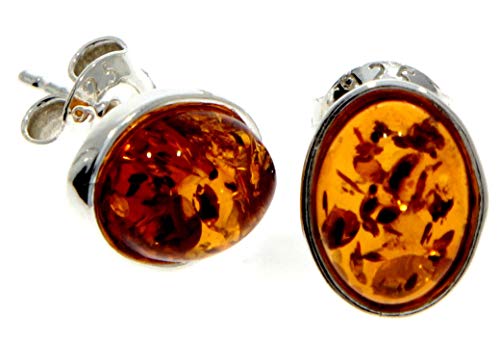 Boucles d'oreilles ovales argent 925 ambre Baltique Cognac pendantes femme