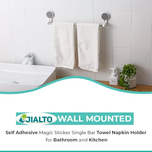 Image of JIALTO Stainless Steel Wall Mounted Self Adhesive Magic Sticker Towel Napkin Holder Bar for Towel Rod /Bathroom Hangers for Clothes & Cloth Hanger Stand & 2 Hook (White&Grey, 1 Pipe Towel BAR)