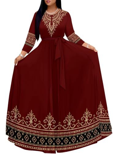 Image of Plus Size Maxi Dress for Women V Neck 3 /4 Sleeve Wrap Dress