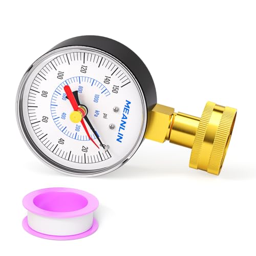 Image of MEANLIN MEASURE 0~150Psi 3 /4 inch Female Water Pressure Test Gauge, 2.5 inch FACE DIAL with Red Indicator Hands, Hydraulic Tester Suitable for Gardens, Water Pipes