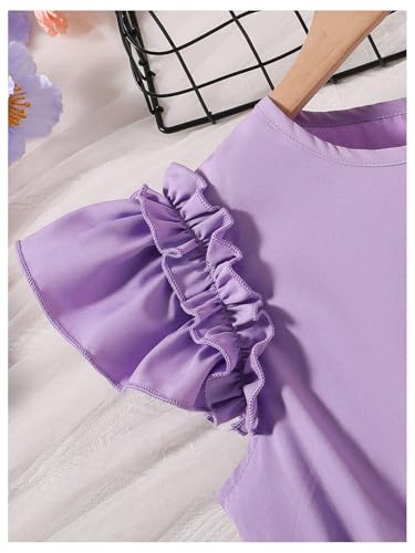 GORGLITTER Girl's Vintage Butterfly Floral Dresses Ruffle Belted Crewneck Cap Sleeve Casual Princess Dress4