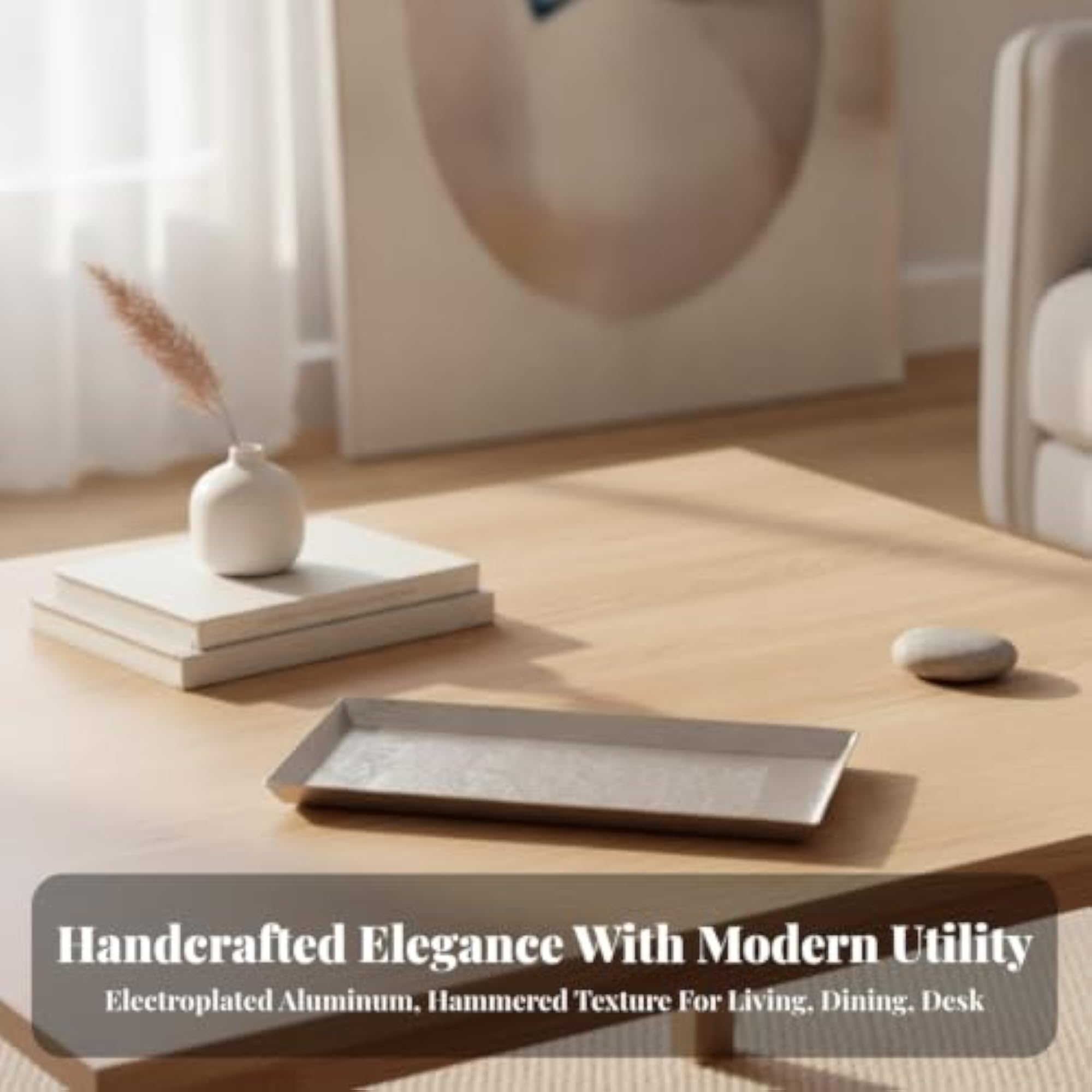 Low-Slung Hammered Rectangular Tray, Shallow Hammered Design
