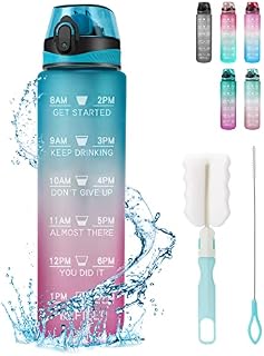 Binudum Water Bottle 1L BPA Free Tritan Sport Drink Bottle Motivational Water Bottle with Straw Leakproof Non-Toxic for Gym, Outdoors, Cycling, School & Office (Blue Purple)