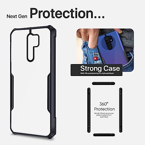 Image of Outlouders Back Cover for Redmi 9 Prime /Poco M2 | Ultra Hybrid Transparent | Full Camera Protection | Raised Edge | Crystal Clear Bumper Case(Black)