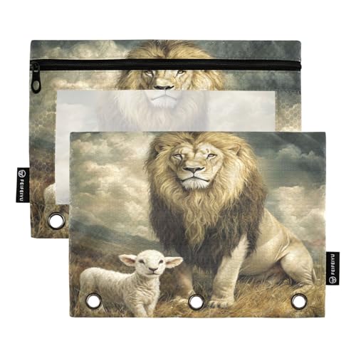 Lgplefti Pencil Pouch for 3 Ring Binder Realistic Looking Picture Lion Expanding File Folder Animal Binder Pouches Home Office School Supplies Documents Files Paper