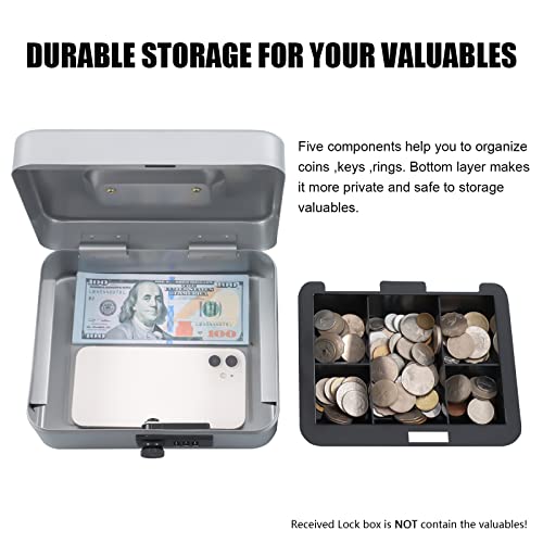 Image of KYODOLED Cash Box with Combination Lock,Safe Metal Box for Money,Storage Lock Box with Money Tray,7.87 inchx 6.30 inchx 3.54 inch Lightgrey Medium