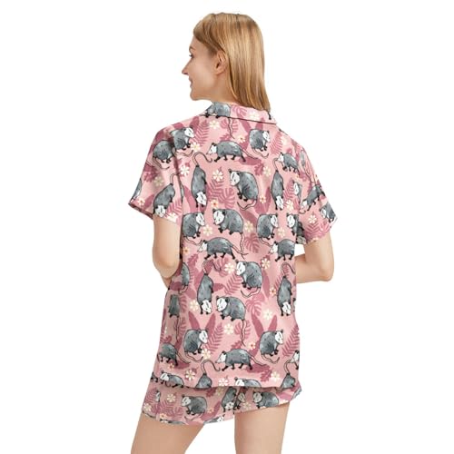 Image of Silk Satin Pajama Set for Women Summer Lounge Pjs Sets 2 Piece Suit Ladies Button Down Tops And Shorts Sleepwear