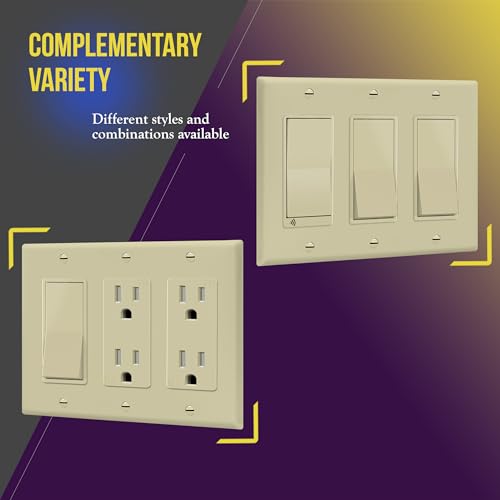 Image of ENERLITES Decorator Light Switch or Receptacle Outlet Wall Plate, Gloss Finish, Size 3-Gang 4.50 inch x 6.38 inch, Unbreakable Polycarbonate Thermoplastic, UL Listed, 8833-I, Ivory