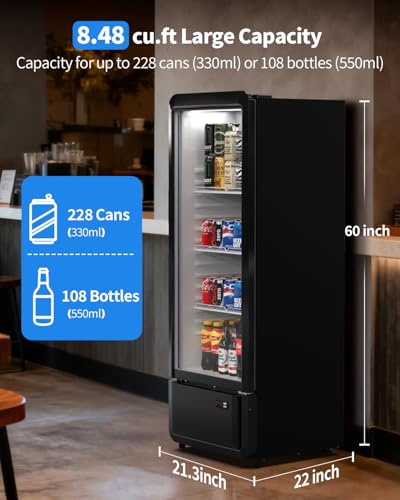 Image of 8.37 Cu.Ft Commercial Beverage Refrigerator with Glass Door, 3 Adjustable Shelves, Display Fridge for Beer Drink Cooler, Rapid Cooling & Quiet for Bar Restaurant Store Office, ETL DOE NSF Certified