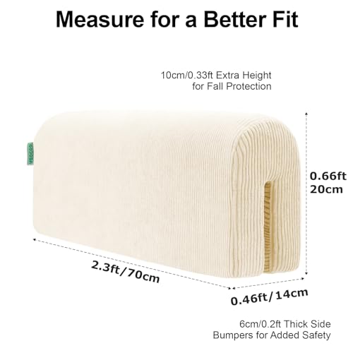 Image of AEOCOO Bed Bumpers for Toddlers, Size 2.3 Ft, Toddler Bed Rail Bumper Protector for Loft Beds & Bunk Beds, Bed Rail Height Extender Bed Guardrail, Anti-Bump | Fall Prevention, Beige