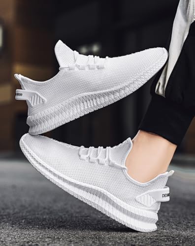 Men's Lightweight Breathable Mesh Running Shoes Casual Non Slip Athletic Sneakers for Walking Gym White