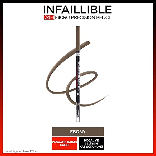 L’Oréal Paris Brow Artist Skinny Definer 109 Ebony, extra feiner Augenbrauenstift mit Bürste für präzises Auffüllen und Definieren von Brauen, 1 Stück