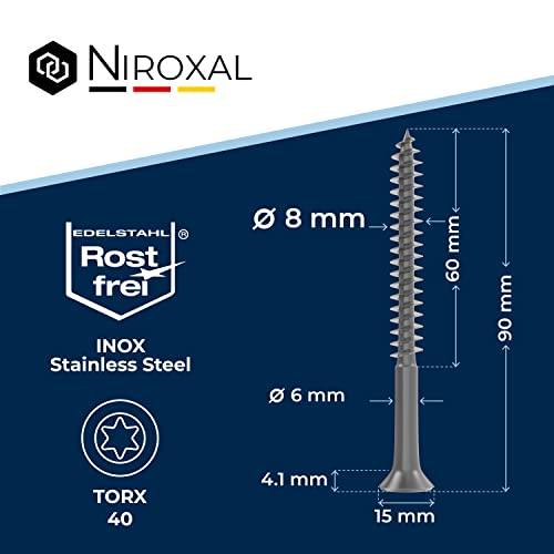 Wood Screws Torx Screws Stainless Steel V2A Rustproof 8 x 90 Chipboard Screws for Wood Partial Thread 8 mm Thick 90 mm Long 1 Piece Stainless Steel Screws Wood A2 - Image 2