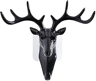 Mumustar Black 3D Deer Stag Head Wall Sculpture Hanging Strong Self Adhesive Resin Crafts For Living Room Bedroom Garden Home Decor 17 * 18.5cm