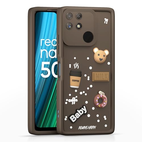 Image of Bintage Ball Bear| Donut| Milk Cake| Baby| Coffee Rubber Case Camera Protection Back Cover Compatible for Realme Narzo 50A - Brown