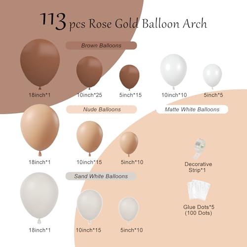 Brown Balloon Arch Kit, 113pcs Coffee Cream Balloon Garland with Khaki Beige and White Balloons, Brown Party Decorations for Baby Shower Neutral, Birthday, Engagement, Christening, Teddy Bear Party