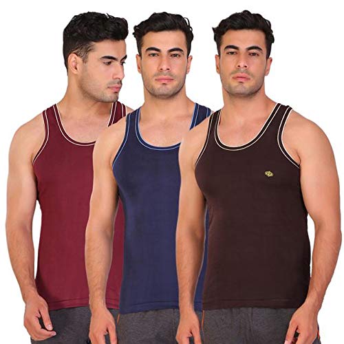 Image of T T Men Solid Caption Dyed Vest Pack of 3