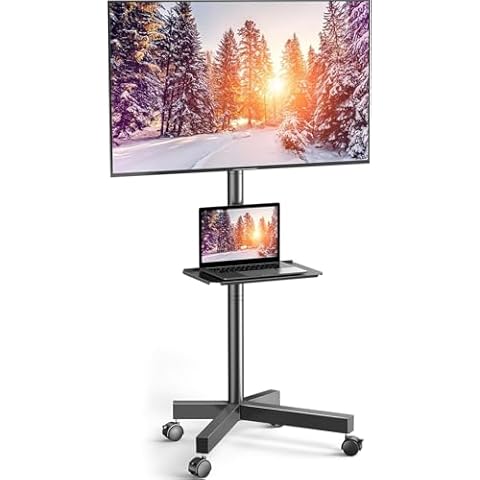 PERLESMITH Mobile TV Cart with Wheels for 23-60 Inch LCD LED OLED Flat Curved Screen Outdoor TVs Height Adjustable Shelf Floor Stand Holds up to 55lbs Monitor TV Holder with Tray Max VESA 400x400mm Cover