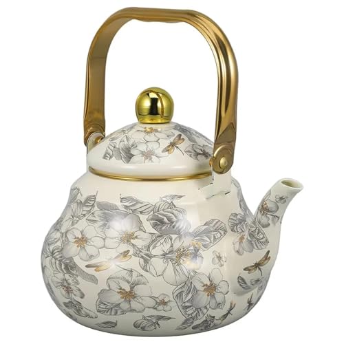 Portable Floral Enamel Camping Tea Pot, Lightweight Vintage Style Kettle for Backpackers