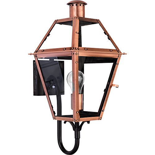Quoizel Rue De Royal Charleston Outdoor Wall Lantern, 20.5 Inch 1-Light Aged Copper Vintage Wall Sconce, French Country Wall Light, Clear Glass, Outside Lights for Patio, Porch, Garage or Yard