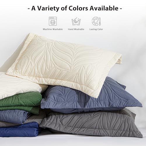 EXQ Home Quilt Set Full Queen Size Navy 3 Piece,Lightweight Soft Coverlet Modern Style Leaf Pattern Bedspread Set(1 Quilt,2 Pillow Shams)