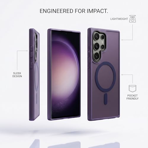 Image of amazon basics Designed for Samsung Galaxy S24 Ultra Case | Strong Magnet Camera Protection Translucent Matte Hard Back Cover Compatible with Mag-Safe (TPU+Polycarbonate | Frost Purple)