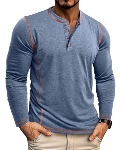 LAOARA Herren Langarmshirt Longsleeve Henley Shirt Herren Langarm T Shirt...