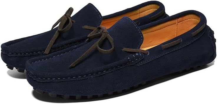 JIADELI Mens Loafers Shoe Suede Leather Moccasins Driving Loafers Boat Shoes Simple Resistant Flat Heel Comfortable Party Driving Slip On (Color : Blue, Size : 8.5)