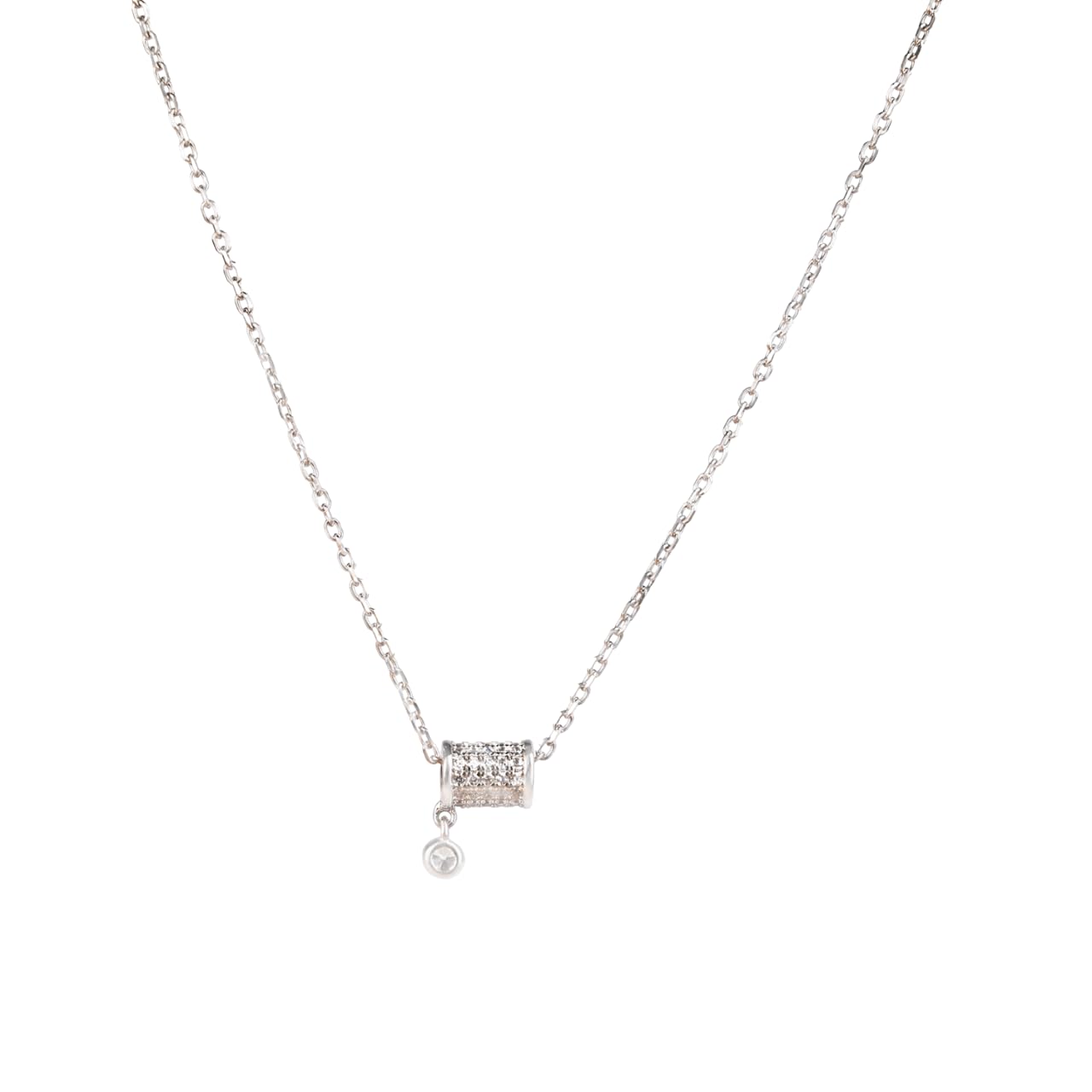 Dellis925 Silver 925 Sterling Silver CZ Drum Necklace for Women and Girls
