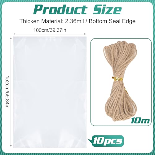 saerryor 10 Pcs Large Clear Plastic Bags, 100x152cm Heavy Duty Storage Bags with String, Dustproof Waterproof Packing Bags - Image 2