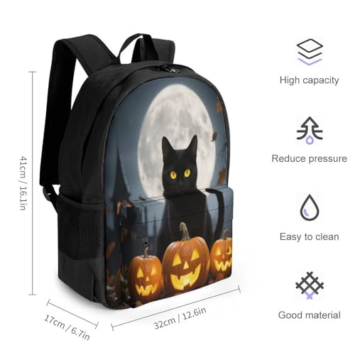 Supdreamc Shoulder Book Bags Anti-Theft Multipurpose Big Capacity Bookbag - Halloween Black Cat Pumpkin Art Travel Hiking Backpack With Smooth Zippers2