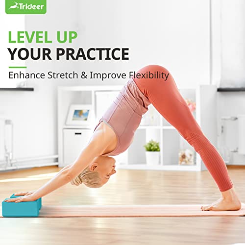 Trideer Yoga Blocks, Yoga Blocks 2 Pack, Premium Eva Foam Blocks With Free Guide, Supportive, Lightweight & Odor Resistant, Yoga Essentials For Yogi & Yogini, Yoga Accessories 9"X6"X3" (Turquoise) #TOP6