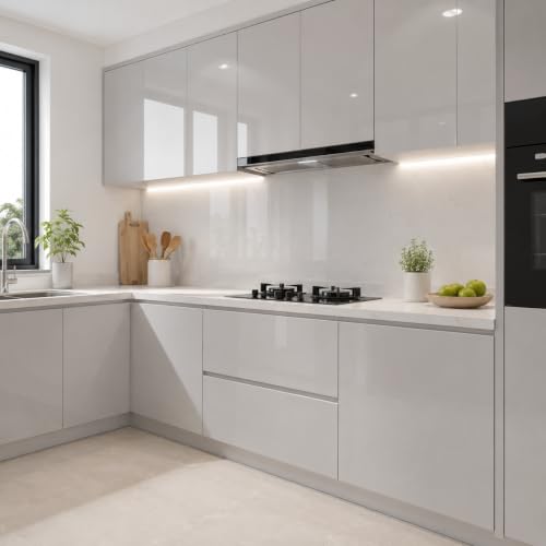 Image of Vinyl Contact Paper Decorative for Cabinets Countertops Kitchen Shelves Liner Self Adhesive Film Peel and Stick Waterproof Removable Wallpaper (Inches 24 x 300, Glossy Light Grey)