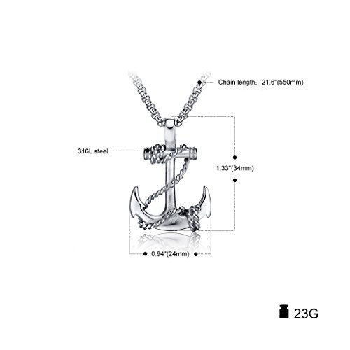 Feraco Anchor Necklace for Men Vintage Navy Nautical Pirate Pendant Stainless Steel Anchor Chain Necklace, 21.6 inch2