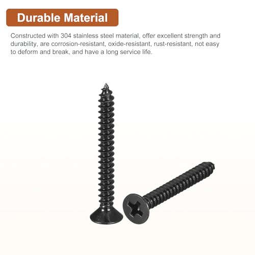 Image of DTGN 100Pcs 6 inch x1-1 /4 Flat Head Wood Screws, Self Tapping Screws Black