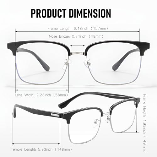 Image of Oversized Square Blue Light Blocking Glasses for Women Men, Vintage Half Frame Computer Reading Gaming Glasses, Anti Glare UV400 Eyestrain