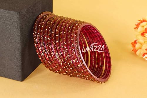 Image of LAVAZZA Raindrop Glass Bangles Set For Women & Girls with Zircon Diamond Stone & Beads | Trendy Transparent Crystal Glass Bangles | Fancy Kanch ki Chudi Set | Bangles for Wedding, Party- Set of 12