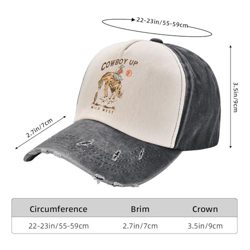 Image of Black Cowboy Up Wild West Hat for Men Woman Western Country Theme Rustic Washed Distressed Cotton Vintage Trucker Baseball Cap,Low Profile Plain Retro Baseball Hat,Classic Adjustable