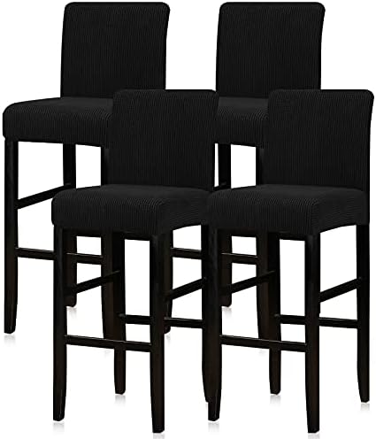 Lellen Reusable Pub Counter Stool Chair Covers Slipcover Stretch Removable Washable Dining Room Chair Covers Set of 4 (Black)
