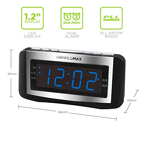 HANNLOMAX HX-117CR Alarm Clock Radio, PLL AM/FM Radio, Blue LED 1.2 Inches Display, Dual Alarms, Alarm Wake Up to Radio or Buzzer
