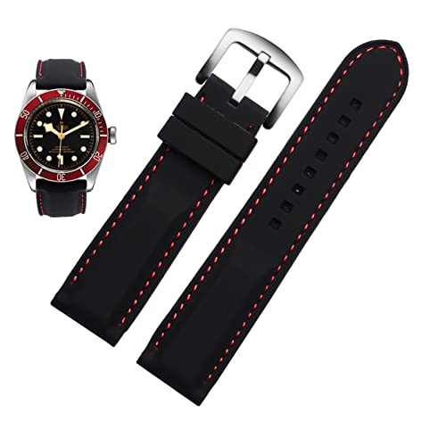 Bracelet silicone DASEB 22mm noir rouge pour montre de sport Citizen et Omega