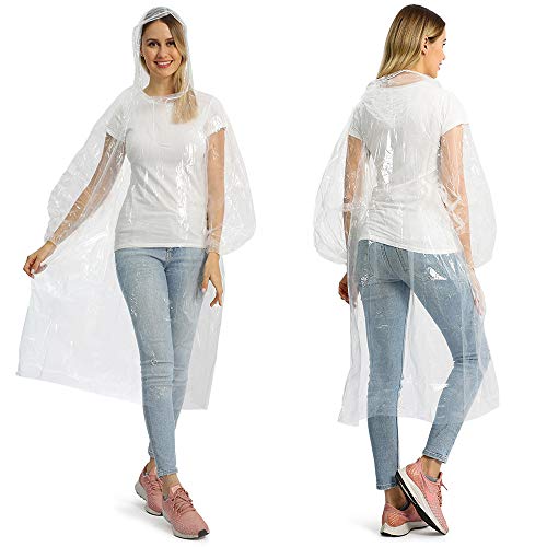Opret 5 Stück Durchsichtig Regenponcho Damen Herren, Wasserdicht Regenschutz Regencape mit Tunnelzug Kapuze und Elastische Manschette, Leichtgewichts Regen Poncho Transparent