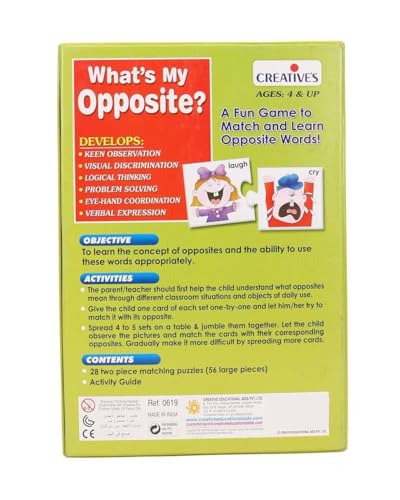 Image of Creative's What's My Opposite | Fun Game to Match and Learn Opposite Words | Picture Matching Educational Puzzles | Pre-School Learning for Boys & Girls | 56 Pieces Puzzles | Ages 4 & Up