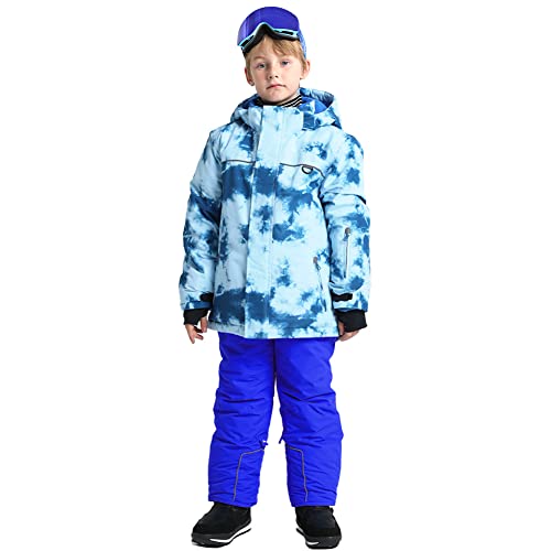 Amur Leopard Combinaison Ski Neige Garçon Ensemble de Ski Enfant 2 Pièeces Veste de Ski + Pantalons Salopette Snowsuit Imperméable Coupe-Vent, Veste Bleue + Pantalon Bleu Marine, 160/12-13 Ans Cover